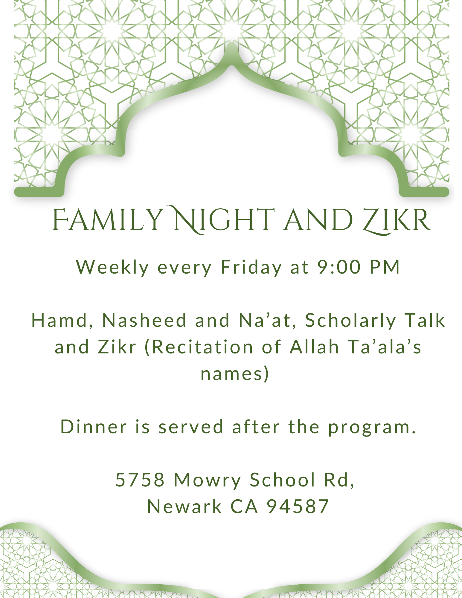 Oct 11, 2024 – Family Night and Zikr